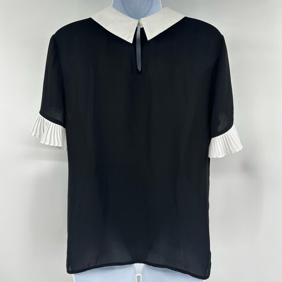 CeCe Women's Short Sleeve Color Blocked Collared Blouse (S) - Picture 5 of 8